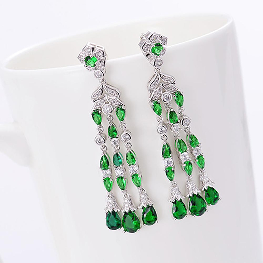 Luxury Vintage Long Zircon Earring (Emerald Green)
