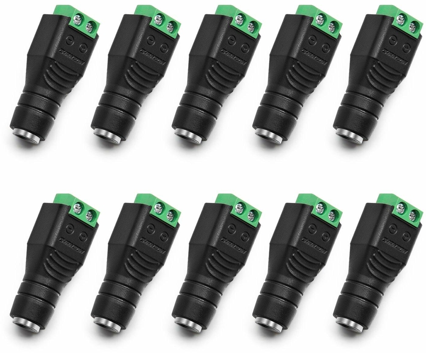 XBW (10 x Female) 12V DC Power Connector 5.5mm x 2.1mm 24V Power Jack Socket for Led Strip CCTV Security Camera Cable Wire Ends 10Pcs Plug Barrel Adapter