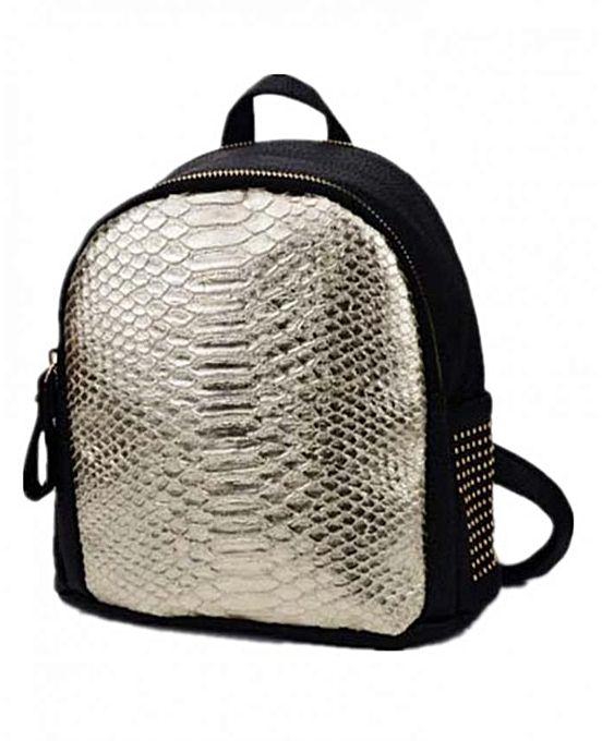 Fashion Women's Casual Backpack Leather Bag Black & Gold