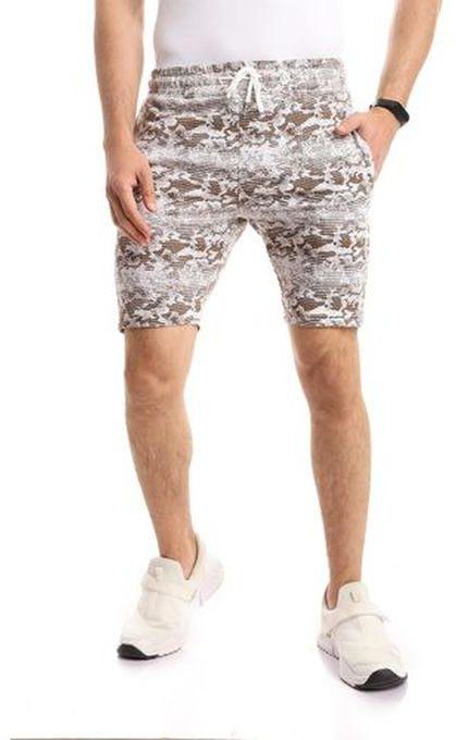 Andora Patterned Cotton Slip On Brown & White Shorts
