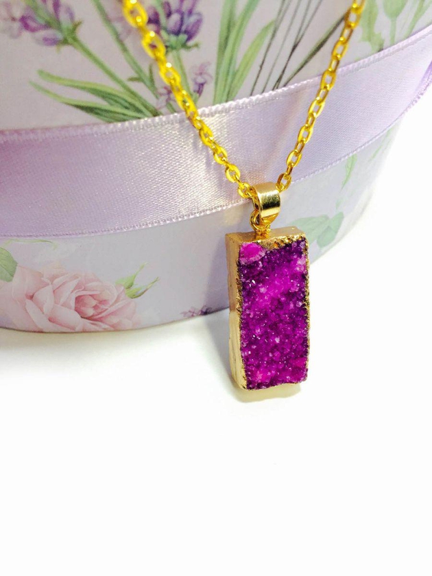 Dark pink crystal necklace - 2149