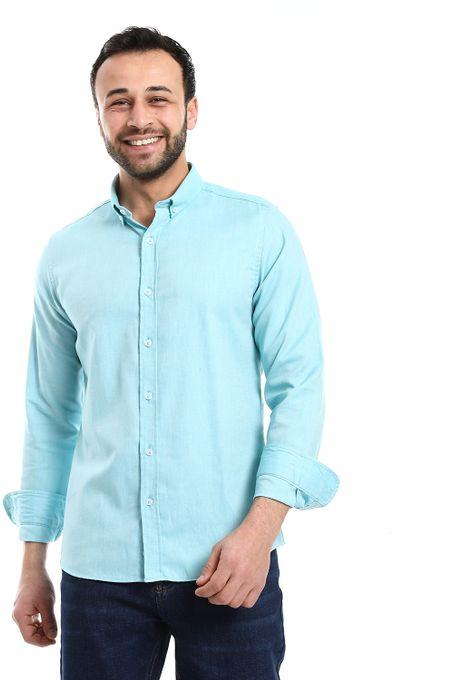Andora Solid Cotton Full Sleeves Casual Shirt - Light Turquoise