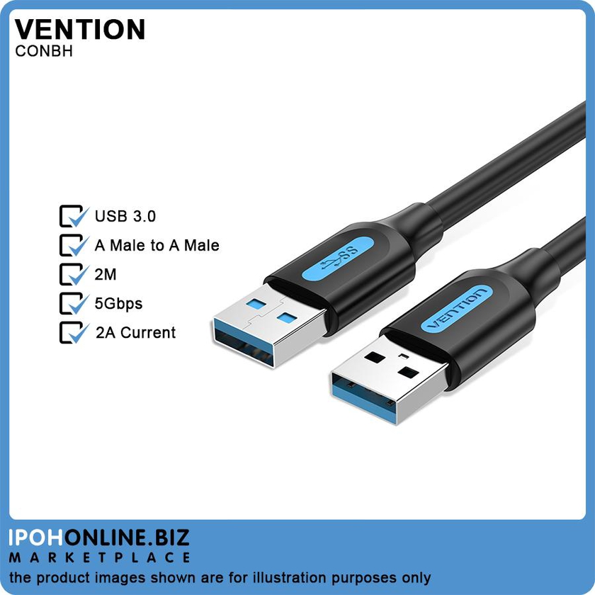 VENTION USB3.0 A Male To A Male Cable 2A 5Gbps 2M High Speed