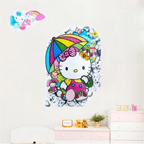 6d Kids Decorative Hello Kitten Cartoon Wall Sticker