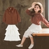 Girls Polka Dot Shirt With Cake Skirt Suit 5-12Y - 6 Sizes (Brown - White)