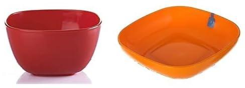 M-Design Eden Plastic Soup Bowl (16cm) - Microwave, Dishwasher, Food Safe & BPA Free (Red) + M-Design Eden Plastic Bowl (21cm) - Microwave, Dishwasher, Food Safe & BPA Free Orange