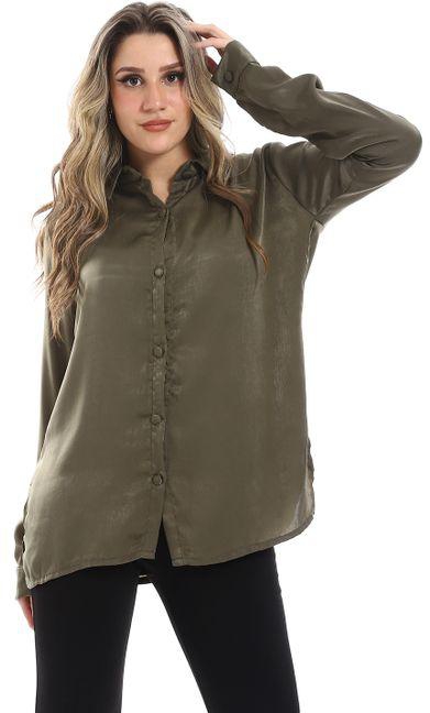 Andora Long Sleeves Metalic Olive Buttoned Down Shirt