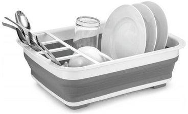 Collapsible Dish Rack Drainer With Cutlery Holder Grey