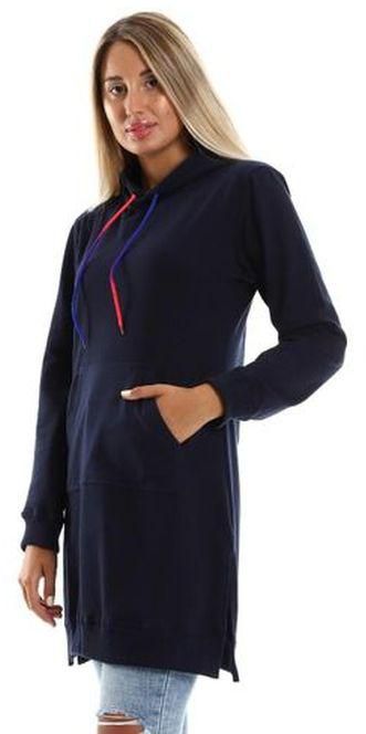 Andora Navy Blue Hooded Neck With Drawstring Long Hoodie