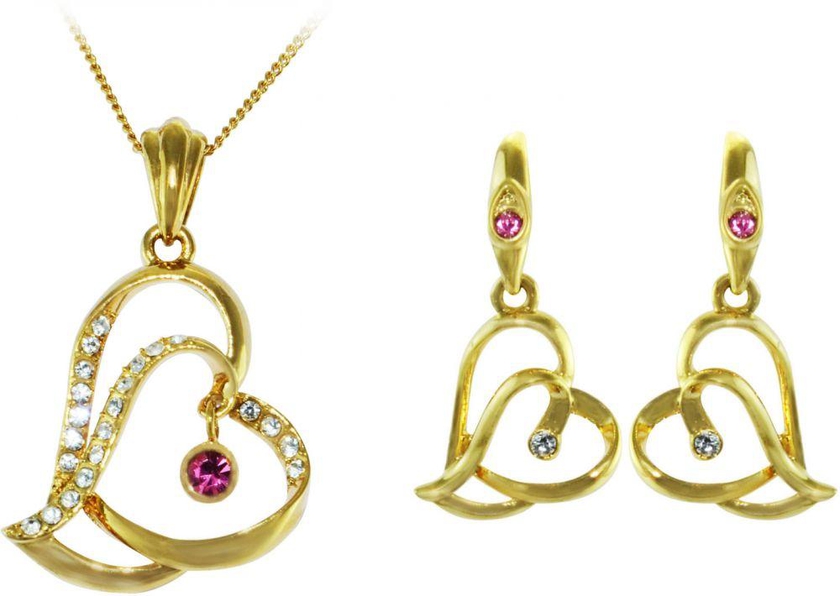 Vera Perla18K Gold-Plated Twin Crystal Hearts Jewelry Set