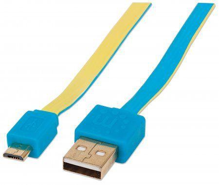 Flat Micro-USB Cable,Flat, A Male / Micro-B Male, 1.8 m (6 ft.), Blue/Yellow