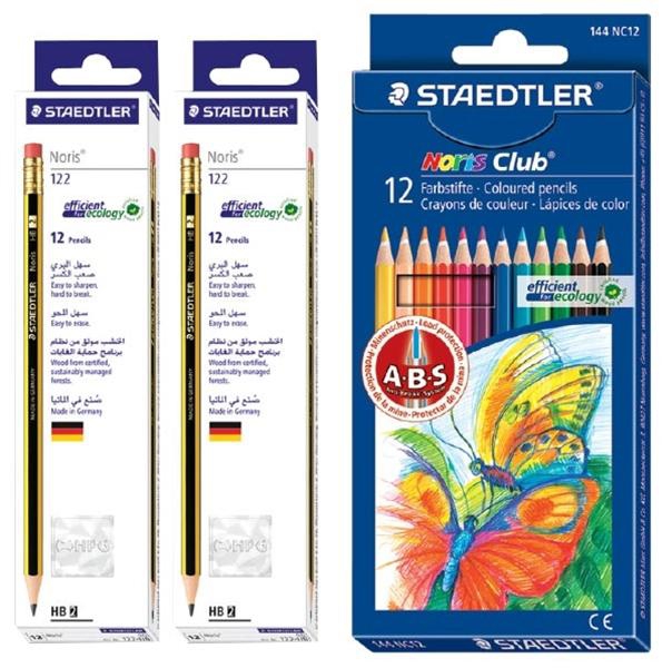 Staedtler Noris Pencil with Rubber Tip - 24 Pieces + Colouring Pencil Set - 12 Pieces
