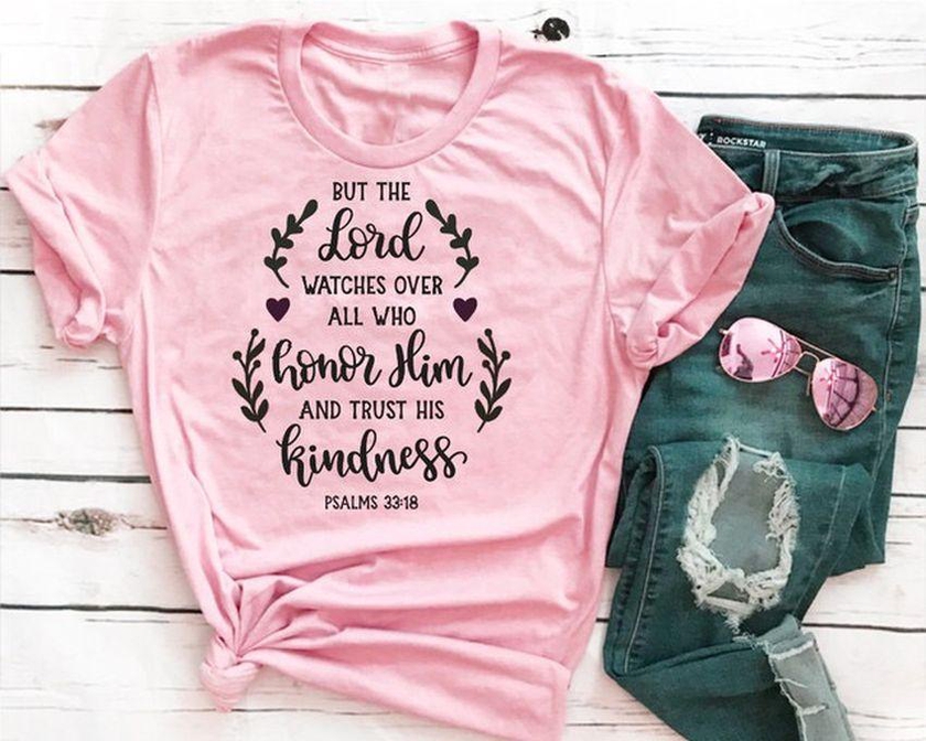 Psalms 33:18 Female T-shirt - Baby Pink