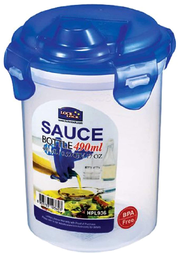Lock &amp; Lock Plastic Sauce Bottle HPL936 Clear And Blue 490ml