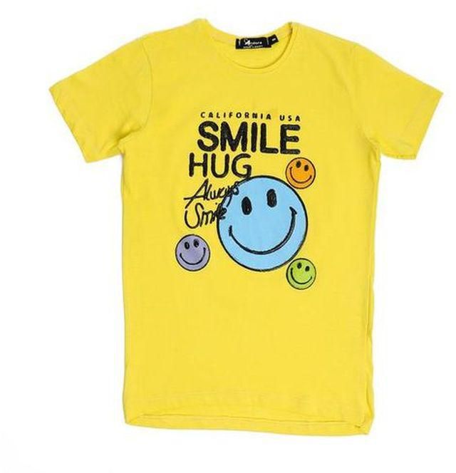 Andora Printed Smiley's Cotton Round T-Shirt - Yellow