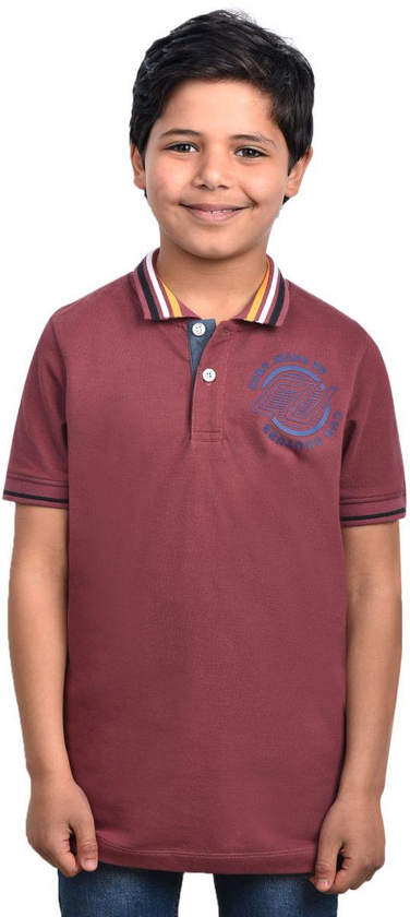 Cuba Cotton Chest Print Short Sleeves Polo Shirt for Boys - Brick, 6 Years