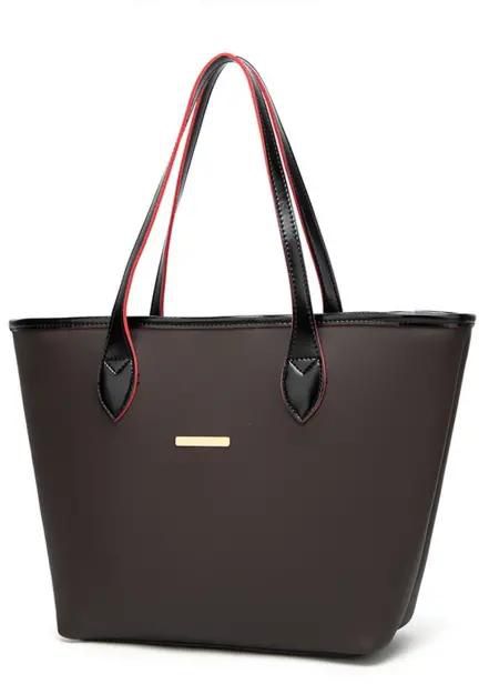 ISEEN Brand Pu Leather Tote Shoulder Handbag with Metal Decoration for Women Purplr 44cm-13cm-29cm