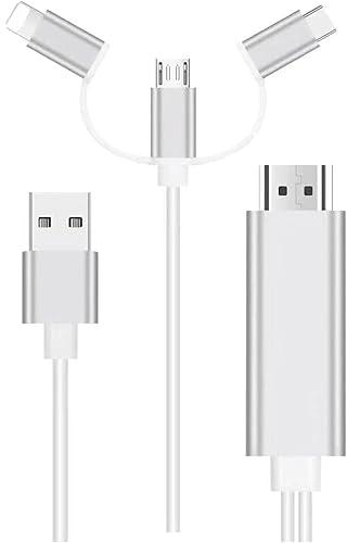 ET- 3 in 1 2M HDMI Cable HDTV adapter AV Cable for Lightning/Micro USB/Type C to HDMI 1080P For iPhone Android Phones (White),