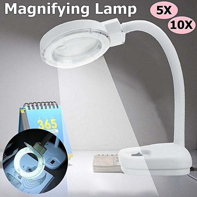 Generic 5x 10x Tabletop Gooseneck Magnifying Lamp Magnifier Desk