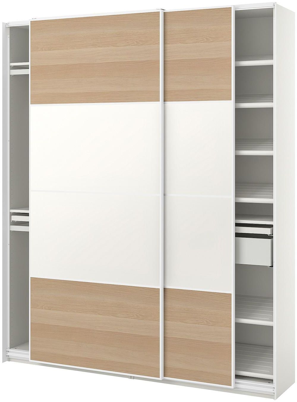 PAX / MEHAMN Wardrobe combination - white double sided/white white stained oak effect 200x44x236 cm
