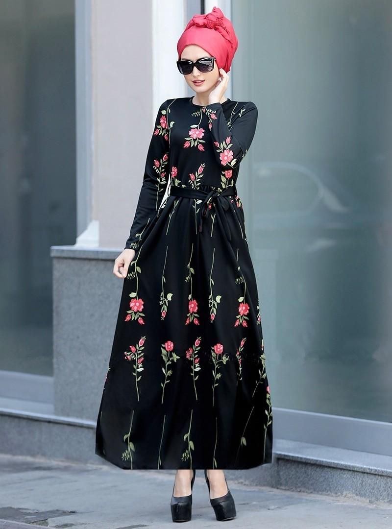 Alissastyle Rose Printed Long Dress - 5 Sizes (Black)