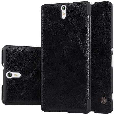 Sony Xperia C5 Ultra Qin Series Leather Case Cover With Screen Protector - Black