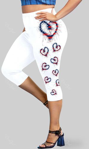 Plus Size & Curve Patriotic American Print Heart Print Capri Leggings - 2x | Us 18-20