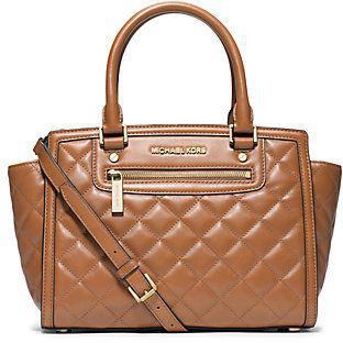 Michael Kors 30F4GZQS2L-274 Selma Quilted Medium Satchel Bag for Women - Leather, Walnut