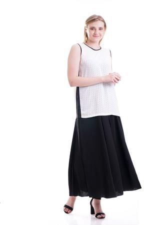 Solid Color Waist Belt Fastening Maxi Skirt - Size: XL (Black)