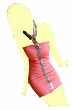 فستان نسائي مقاس واحد لون أحمر بطيخي ومطعمة بلياقة وشريط فضي بطول الفستان