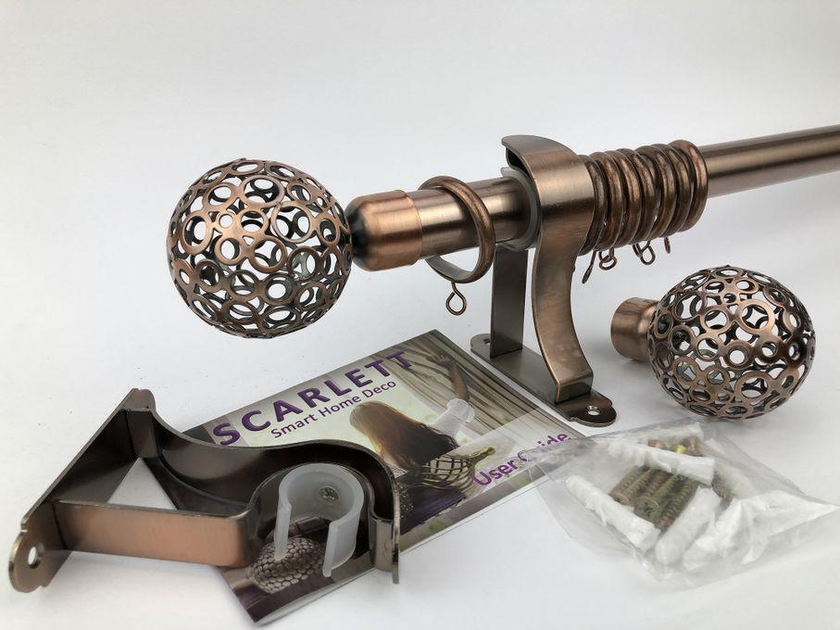 Single Curtain Rod Set With Magic Connector Copper Ball Finial - Easy Install - 5 Sizes