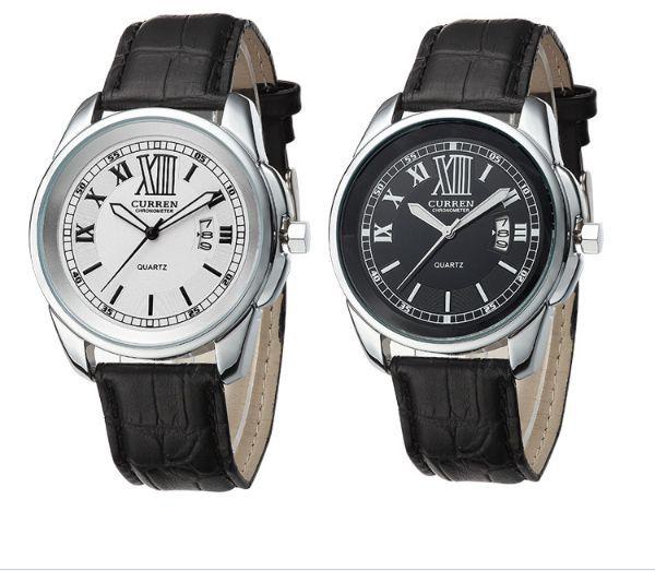 Pair of Curren Men's Roman Dial Leather Strap Watch [M8060]