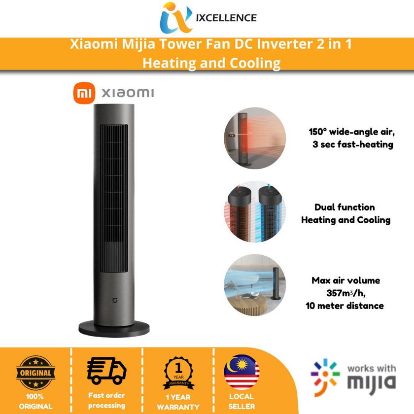 Xiaomi Mijia Tower Fan DC Inverter 2 In 1 Heating and Cooling 2200w