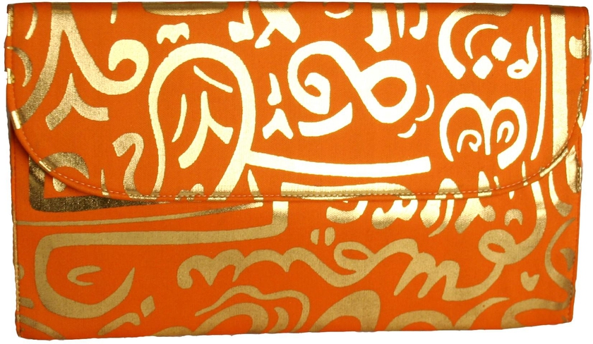 Orange Arabic calligraphy clutch