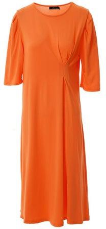 Women's Polyester Blend Short Sleeve Knee Length Dress With Round Neck Orange