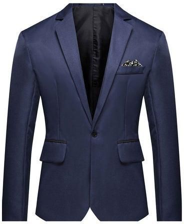 Men Solid Color Groomsman Single Row And One Button Suit Cotton Casual Coat Navy