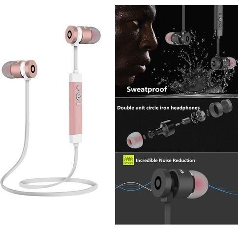Generic Noise Cancelling Metal Bluetooth Wireless Headphone High-quality Sweatproof Earphone Sports Running Headset (Pink)