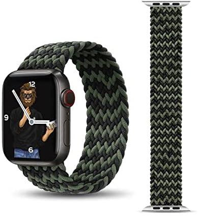 Green Lion Braided Solo Loop Strap Compatible for Apple Watch 1/2/3/4/5/6/7/8/SE - 42/44/45mm,Black/Green