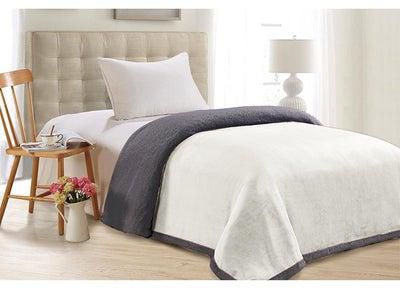 Double Sided Fur Bed Blanket Faux Fur Off White/Grey King