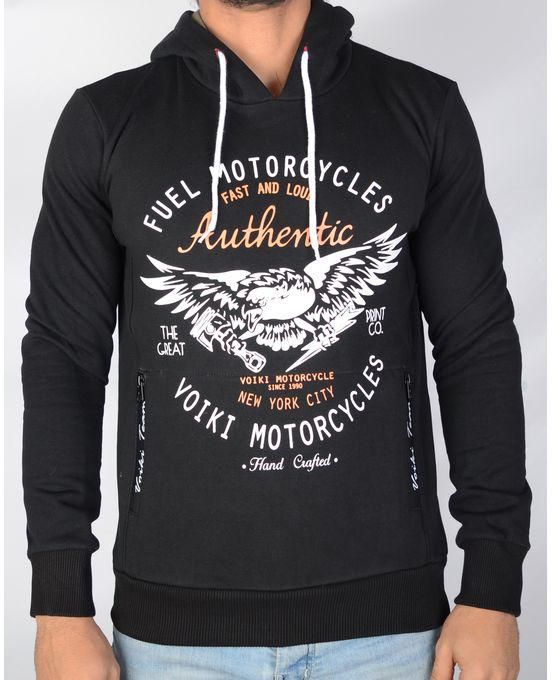 Voiki Team "Motorcycle" Hoodied Sweatshirt - Black