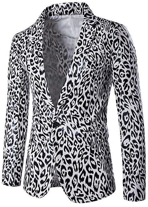 Fashion Male Leopard PU Leather Blazer - White