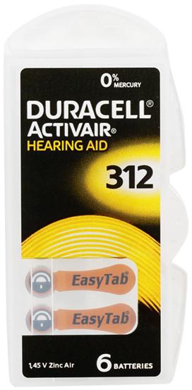 Duracell Activair Hearing Aid Battery Size 312 - Pack of 6 Batteries