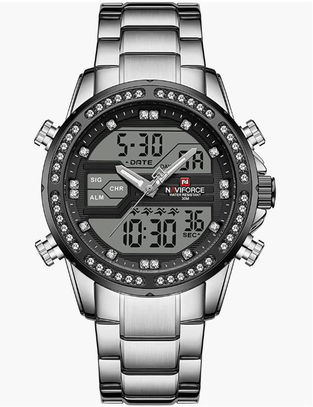Naviforce Analog Digital Watch for Men Silver & Black 9190 S-B