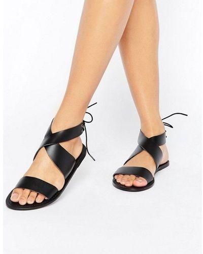 JGeTters Women Summer Lace Up Flat Sandals - Black