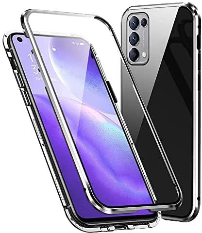 360° Full Protection Magnetic Flip case For OPPO Reno 5 5G Double-sided Glass phone Cover for OPPO Reno 5 4G opporeno5 reno5 protective case (Silver)