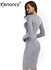 Fashion Women Party V-Neck Zipper Long-Sleeve Dress - Grey