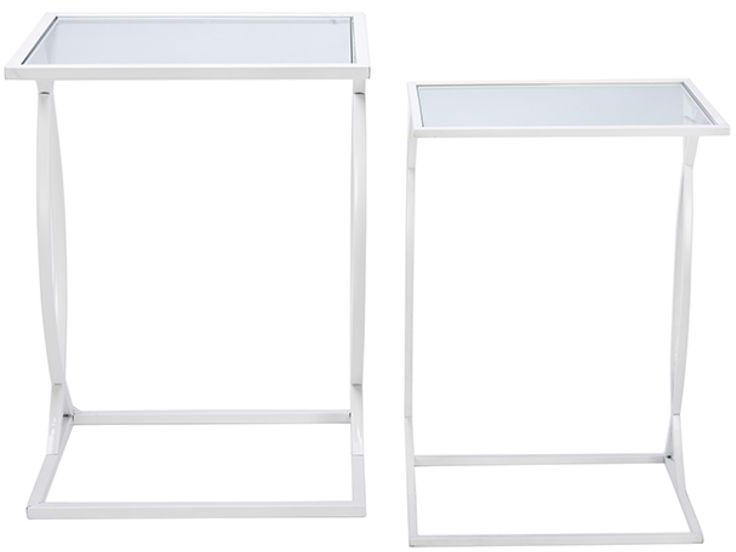 2-Piece Glass Top Nesting Table Set White/Clear
