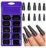 100 Pieces Matte Extra Long Ballerina Press on Nails Coffin False Nails Solid Color Full Cover Fake Nails Matte Coffin False Nails with Box for Women Girls DIY Nail Decorations (Black)
