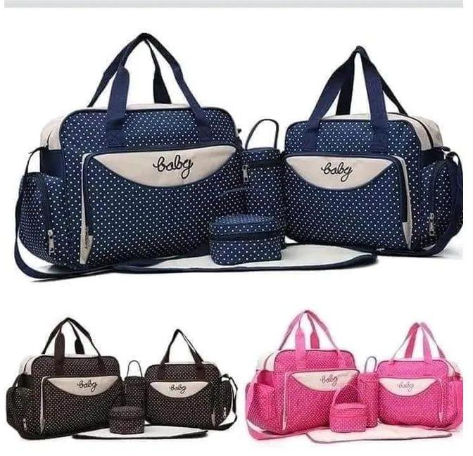 Fashion 5 In 1 Baby Diaper Bag Nappy Changing Pad Travel Mummy Bag Pink