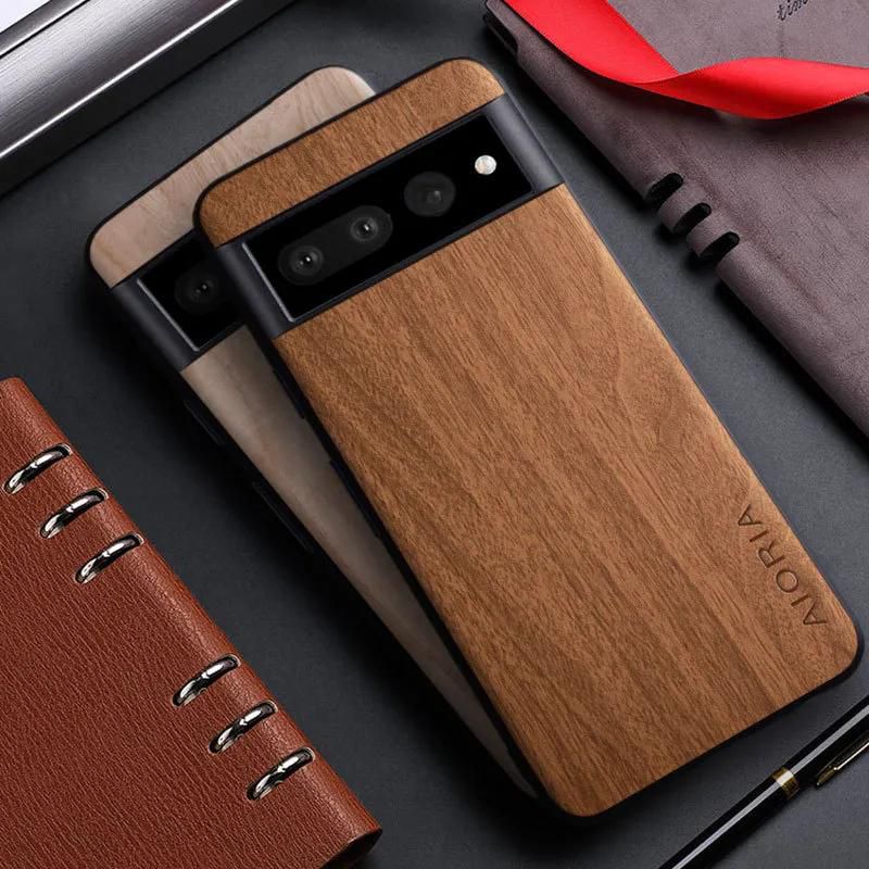 Vintage WoodLike Leather Phone Case for Google Pixel 7A 7 6 Pro 5 4 XL 6A 5A 4A Soft TPU Around The Edge Hard PC At The Back 3in1 material